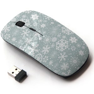 Hermoso patrón de impresión de copos de nieve: mouse inalámbrico, mouse óptico portátil 2.4G con receptor Nano USB para niños, niños.