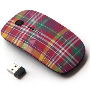 Impresión de patrón de tartán a cuadros rosas - ratón inalámbrico, ratón óptico portátil 2.4G con receptor Nano USB para niños, niños.