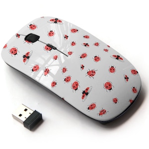 Summer Bright Red Ladybugs Icons Pattern Print - Wireless Mouse, 2.4G Portable Optical Mouse with Nano USB Receiver for Kids, Children.