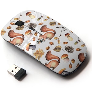Acuarela Otoño Bosque Ardillas Patrón Impresión - Ratón inalámbrico, Ratón óptico portátil 2.4G con receptor Nano USB para niños, niños.