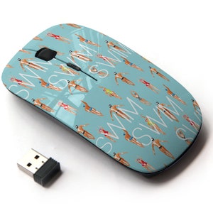 Nadador de acuarela en patrón de impresión - ratón inalámbrico, ratón óptico portátil 2.4G con receptor Nano USB para niños, niños.