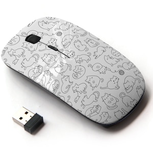 Cute Doodle Cat Print Pattern - Wireless Mouse, 2.4G Portable Optical Mouse with Nano USB Receiver for Kids, Children.