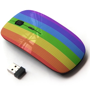 Lienzo de textura de arco iris tejido en patrón de impresión- Ratón inalámbrico, ratón óptico portátil 2.4G con receptor Nano USB para niños, niños.