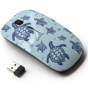 Patrón de adorno brillante de tortuga marina: mouse inalámbrico, mouse óptico portátil 2.4G con receptor Nano USB para niños, niños.