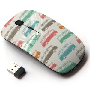 Retro Vintage Travel Camper Van Icons Print - Ratón inalámbrico, ratón óptico portátil 2.4G con receptor Nano USB para niños, niños.