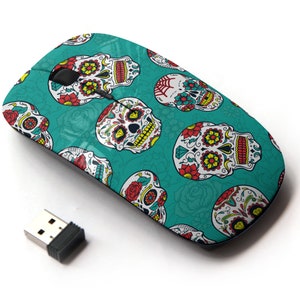 Day Dead Colorful Sugar Skull On Print Pattern - Ratón inalámbrico, ratón óptico portátil 2.4G con receptor Nano USB para niños, niños.