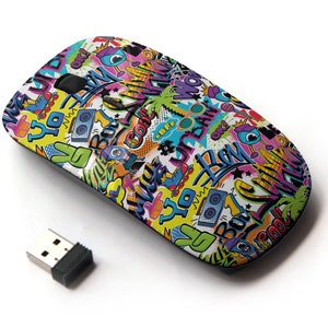 Comics Palm Pattern - Ratón inalámbrico, ratón óptico portátil 2.4G con receptor Nano USB para niños, niños.