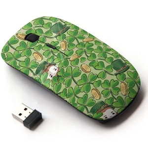 Clover Shamrock Pattern Print - Ratón inalámbrico, ratón óptico portátil 2.4G con receptor Nano USB para niños, niños.