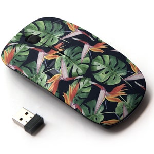 Tropical Hawaii Leaves Palm Tree Pattern Print - Ratón inalámbrico, ratón óptico portátil 2.4G con receptor Nano USB para niños, niños.