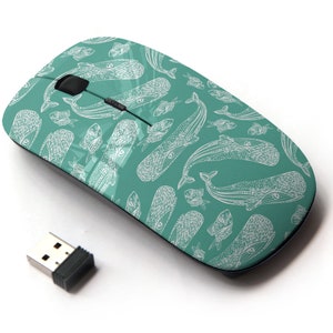 Ocean Sperm Whale Icons Print - Ratón inalámbrico, ratón óptico portátil 2.4G con receptor Nano USB para niños, niños.