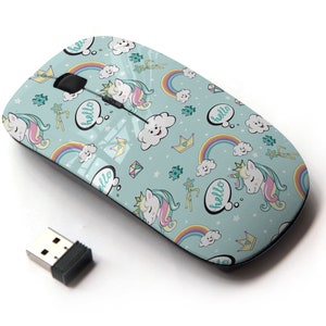 Hermosos unicornios Pop Art On Pattern - Ratón inalámbrico, ratón óptico portátil 2.4G con receptor Nano USB para niños, niños.