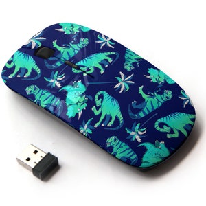 Dinosaurios Palmeras en patrón de impresión - Ratón inalámbrico, ratón óptico portátil 2.4G con receptor Nano USB para niños, niños.