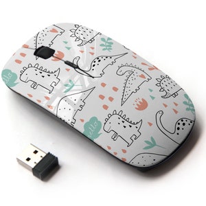 Lindo patrón de impresión de dinosaurio Kawaii - Ratón inalámbrico, ratón óptico portátil 2.4G con receptor Nano USB para niños, niños.