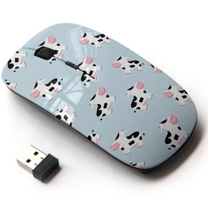 Lindo patrón de vacas pequeñas - ratón inalámbrico, ratón óptico portátil 2.4G con receptor Nano USB para niños, niños.