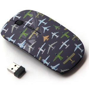 Mix Airplane Top View Print Pattern - Ratón inalámbrico, ratón óptico portátil 2.4G con receptor Nano USB para niños, niños.