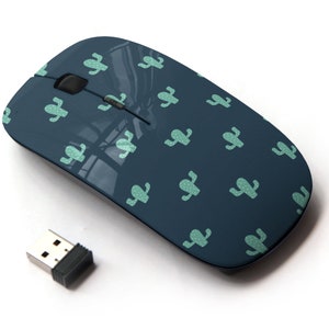 Lindo patrón de impresión de cactus- ratón inalámbrico, ratón óptico portátil 2.4G con receptor Nano USB para niños, niños.