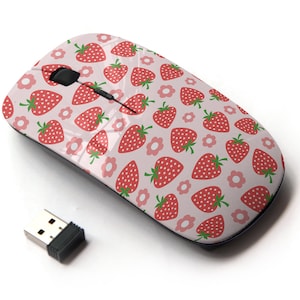 Summer Strawberry Icons Print - Ratón inalámbrico, ratón óptico portátil 2.4G con receptor Nano USB para niños, niños.