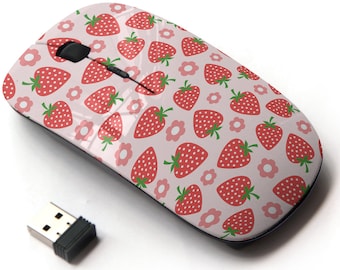 Summer Strawberry Icons Print - Wireless Mouse, 2.4G Portable Optical Mouse with Nano USB Receiver for Kids, Children.