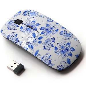 Acuarela Floral Blue Style Pattern Print - Ratón inalámbrico, ratón óptico portátil 2.4G con receptor Nano USB para niños, niños.