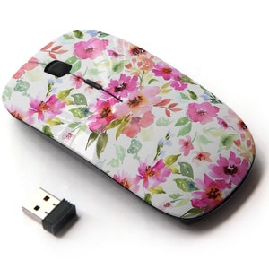 Acuarela Floral Púrpura Patrón - Ratón inalámbrico, ratón óptico portátil 2.4G con receptor Nano USB para niños, niños.