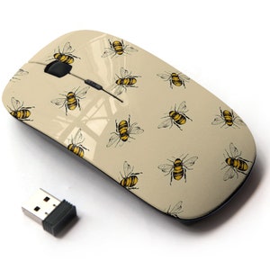 Honey Bee Pattern - Ratón inalámbrico, ratón óptico portátil 2.4G con receptor Nano USB para niños, niños.