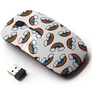 Rainbow Icons Doodle Pattern Print - Ratón inalámbrico, ratón óptico portátil 2.4G con receptor Nano USB para niños, niños.