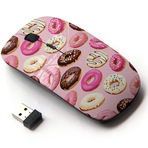 Impresión de patrones de iconos de donas esmaltadas: mouse inalámbrico, mouse óptico portátil 2.4G con receptor Nano USB para niños, niños.