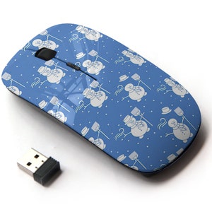 Lindo patrón de muñeco de nieve - ratón inalámbrico, ratón óptico portátil 2.4G con receptor Nano USB para niños, niños.