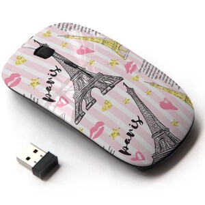 Paris Vintage Eiffel Pattern Print - Ratón inalámbrico, ratón óptico portátil 2.4G con receptor Nano USB para niños, niños.