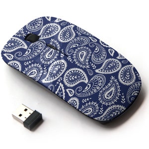 Paisley Blue White Pattern - Ratón inalámbrico, ratón óptico portátil 2.4G con receptor Nano USB para niños, niños.