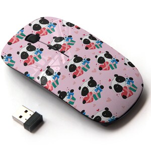 Lindo patrón de panda de San Valentín - ratón inalámbrico, ratón óptico portátil 2.4G con receptor Nano USB para niños, niños.