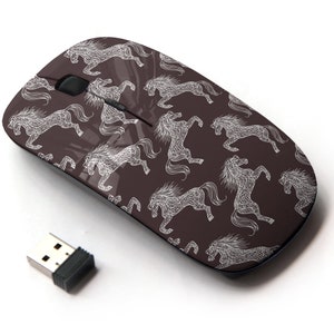 Hermosos caballos blancos en patrón de impresión- ratón inalámbrico, ratón óptico portátil 2.4G con receptor Nano USB para niños, niños.
