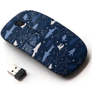 Mix Shark Pattern - Ratón inalámbrico, ratón óptico portátil 2.4G con receptor Nano USB para niños, niños.