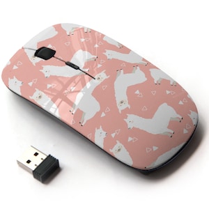 Lindo patrón de impresión de alpaca blanca llama - ratón inalámbrico, ratón óptico portátil 2.4G con receptor Nano USB para niños, niños.