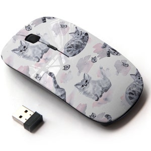 Acuarela Gatos jugando en el patrón de impresiones - Ratón inalámbrico, ratón óptico portátil 2.4G con receptor Nano USB para niños, niños.