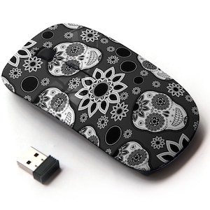Patrón de calavera de azúcar - ratón inalámbrico, ratón óptico portátil 2.4G con receptor Nano USB para niños, niños.