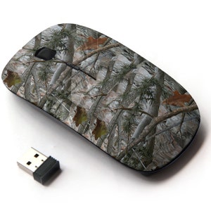 Patrón de camuflaje realista del bosque: ratón inalámbrico, ratón óptico portátil 2.4G con receptor Nano USB para niños, niños.
