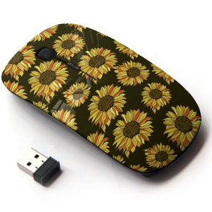 Sunflower On Pattern - Ratón inalámbrico, ratón óptico portátil 2.4G con receptor Nano USB para niños, niños.