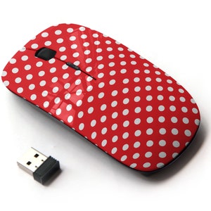 Patrón rojo de lunares blancos - Ratón inalámbrico, ratón óptico portátil 2.4G con receptor Nano USB para niños, niños.