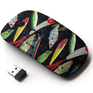 Patrón de señuelos de pesca pop coloridos: mouse inalámbrico, mouse óptico portátil 2.4G con receptor Nano USB para niños, niños.