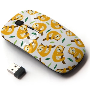 Happy Funny Sloth Icons Print - Ratón inalámbrico, ratón óptico portátil 2.4G con receptor Nano USB para niños, niños.