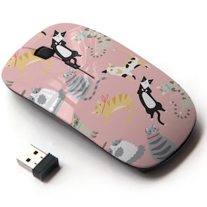 Lindos iconos de gatos de dibujos animados impresión - ratón inalámbrico, ratón óptico portátil 2.4G con receptor Nano USB para niños, niños.