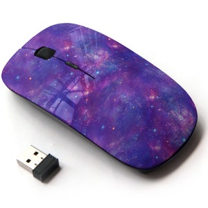 Purple Space Galaxy Stars Print Pattern - Ratón inalámbrico, ratón óptico portátil 2.4G con receptor Nano USB para niños, niños.