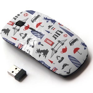 England London Uk Pattern - Ratón inalámbrico, ratón óptico portátil 2.4G con receptor Nano USB para niños, niños.