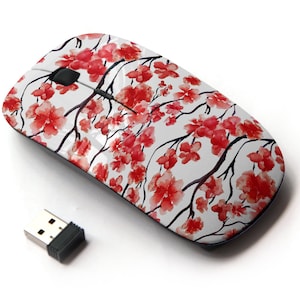 Japanese Cherry Blossom Sakura Tree Pattern Print - Ratón inalámbrico, ratón óptico portátil 2.4G con receptor Nano USB para niños, niños.