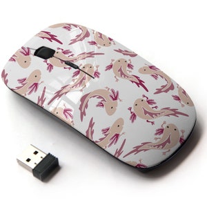 Exotic Axolotl Fish Icon Pattern Print - Ratón inalámbrico, ratón óptico portátil 2.4G con receptor Nano USB para niños, niños.