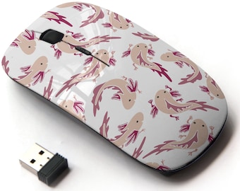 Exotic Axolotl Fish Icon Pattern Print - Wireless Mouse, 2.4G Portable Optical Mouse with Nano USB Receiver for Kids, Children.