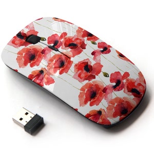 Acuarela Estilizada Flor de Amapola Icon Pattern Print - Wireless Mouse, 2.4G Portable Optical Mouse with Nano USB Receiver for Kids, Children.