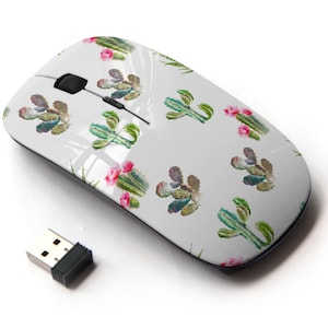 Cactus Suculents Floral Icons Print - Ratón inalámbrico, ratón óptico portátil 2.4G con receptor Nano USB para niños, niños.
