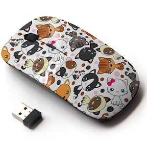 Lindo patrón de gato kitty - ratón inalámbrico, ratón óptico portátil 2.4G con receptor Nano USB para niños, niños.